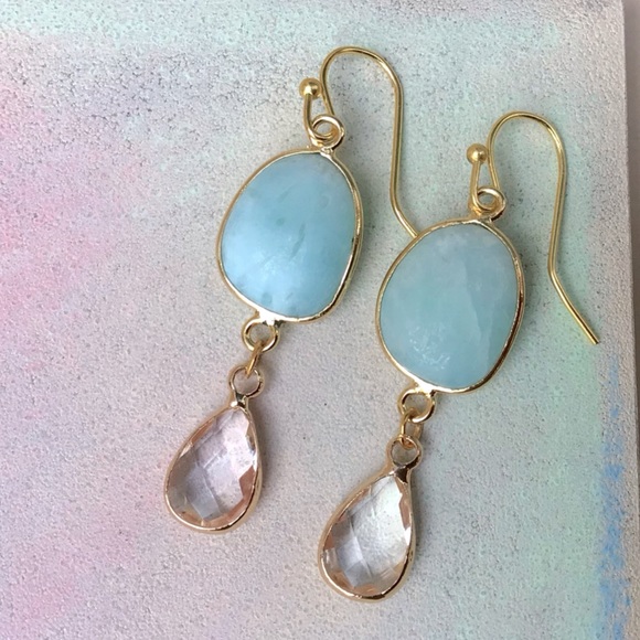 Handcrafted Jewelry - New Sundance charm blue Larimar clear quartz gold plated Earrings